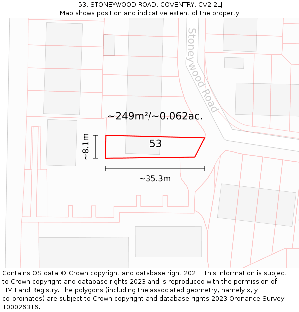 53, STONEYWOOD ROAD, COVENTRY, CV2 2LJ: Plot and title map