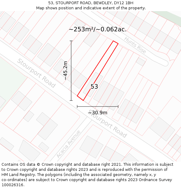 53, STOURPORT ROAD, BEWDLEY, DY12 1BH: Plot and title map