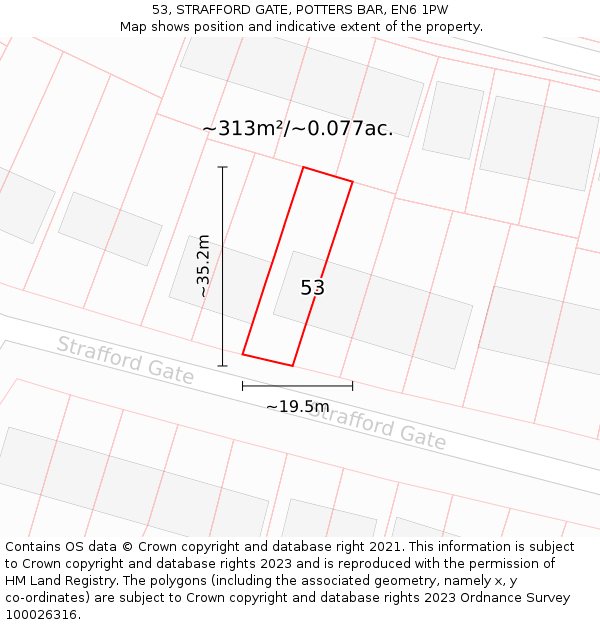 53, STRAFFORD GATE, POTTERS BAR, EN6 1PW: Plot and title map