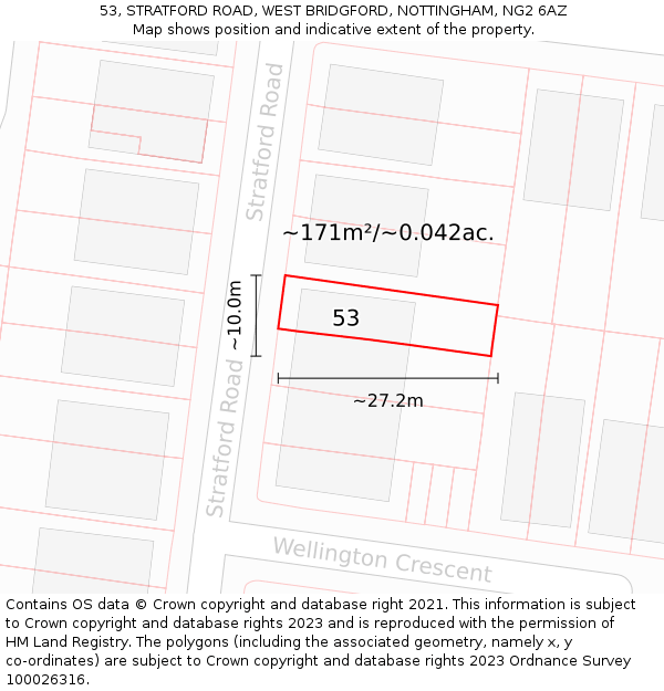 53, STRATFORD ROAD, WEST BRIDGFORD, NOTTINGHAM, NG2 6AZ: Plot and title map