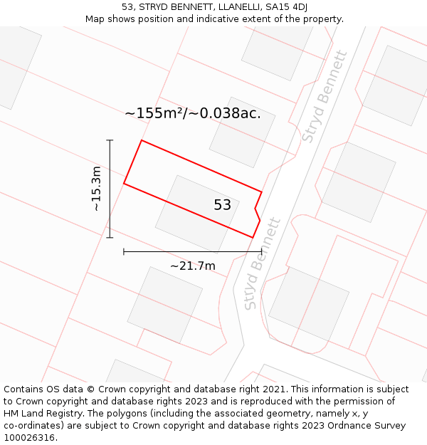 53, STRYD BENNETT, LLANELLI, SA15 4DJ: Plot and title map