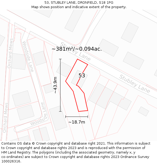 53, STUBLEY LANE, DRONFIELD, S18 1PG: Plot and title map