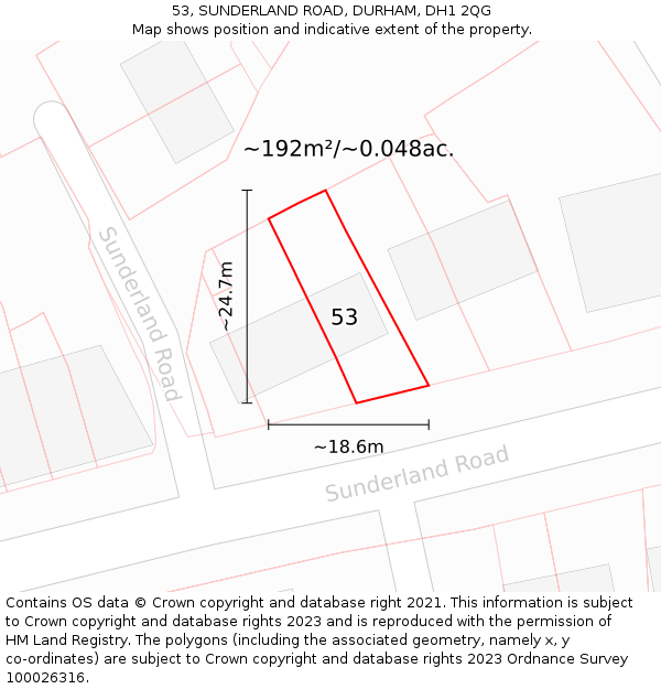 53, SUNDERLAND ROAD, DURHAM, DH1 2QG: Plot and title map