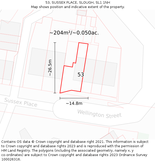 53, SUSSEX PLACE, SLOUGH, SL1 1NH: Plot and title map