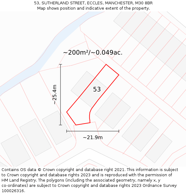 53, SUTHERLAND STREET, ECCLES, MANCHESTER, M30 8BR: Plot and title map