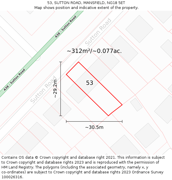 53, SUTTON ROAD, MANSFIELD, NG18 5ET: Plot and title map