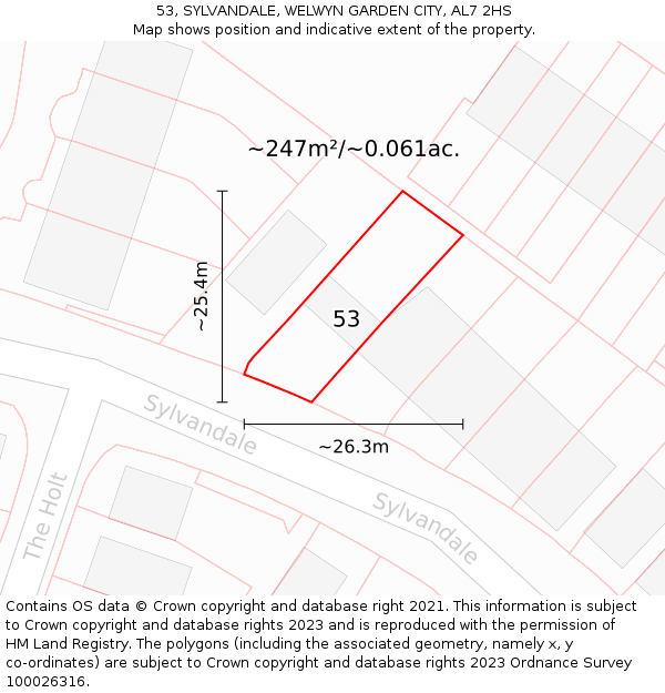 53, SYLVANDALE, WELWYN GARDEN CITY, AL7 2HS: Plot and title map