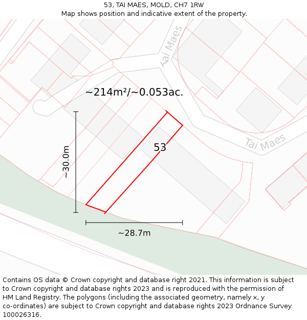 53, TAI MAES, MOLD, CH7 1RW: Plot and title map