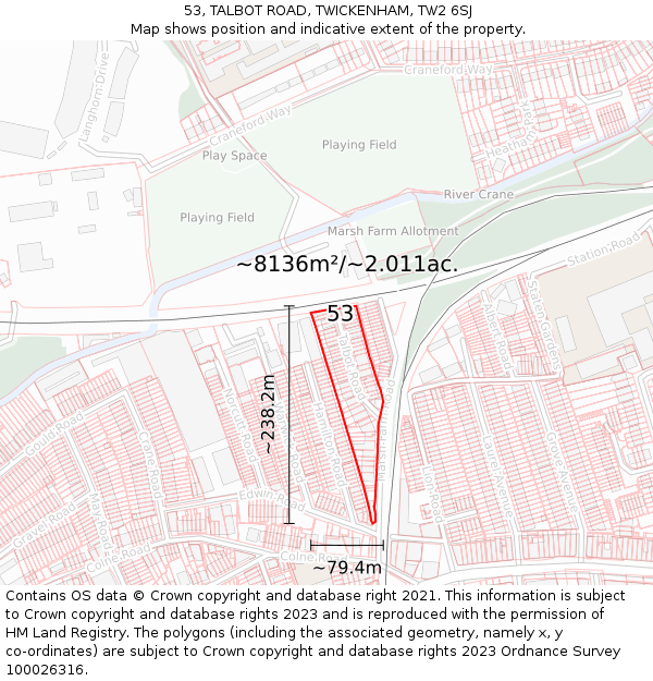 53, TALBOT ROAD, TWICKENHAM, TW2 6SJ: Plot and title map