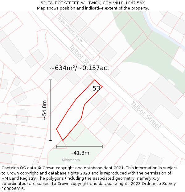 53, TALBOT STREET, WHITWICK, COALVILLE, LE67 5AX: Plot and title map