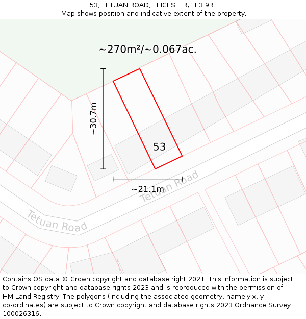 53, TETUAN ROAD, LEICESTER, LE3 9RT: Plot and title map