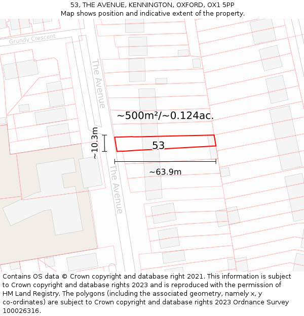 53, THE AVENUE, KENNINGTON, OXFORD, OX1 5PP: Plot and title map