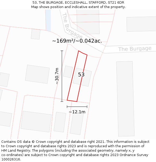 53, THE BURGAGE, ECCLESHALL, STAFFORD, ST21 6DR: Plot and title map