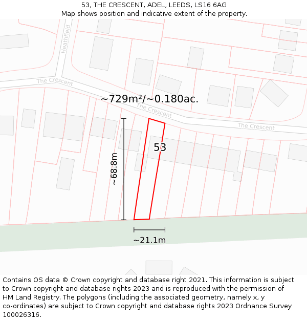 53, THE CRESCENT, ADEL, LEEDS, LS16 6AG: Plot and title map