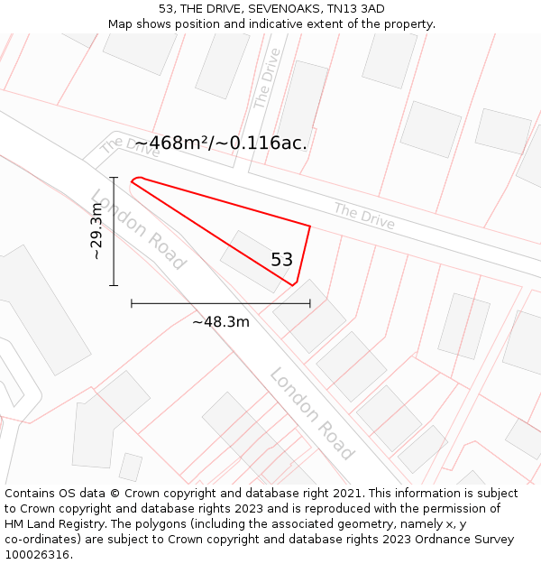 53, THE DRIVE, SEVENOAKS, TN13 3AD: Plot and title map