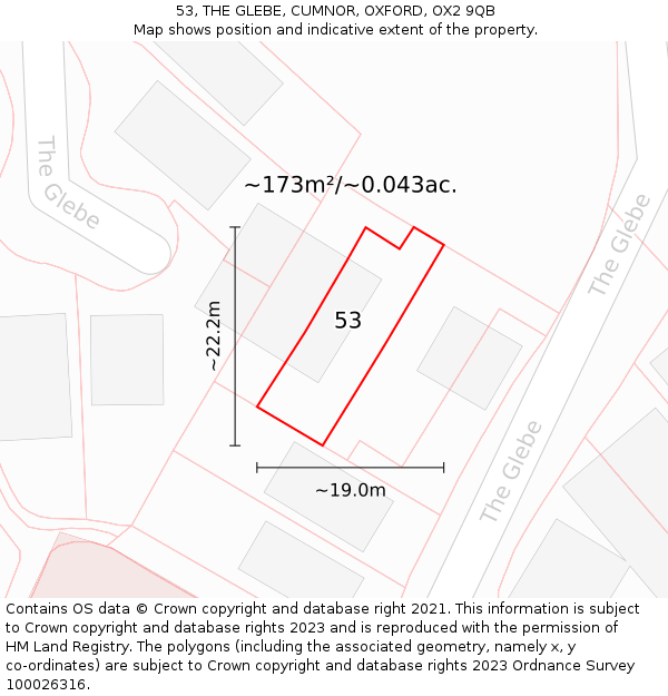 53, THE GLEBE, CUMNOR, OXFORD, OX2 9QB: Plot and title map