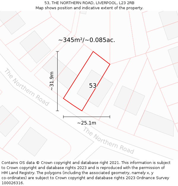 53, THE NORTHERN ROAD, LIVERPOOL, L23 2RB: Plot and title map