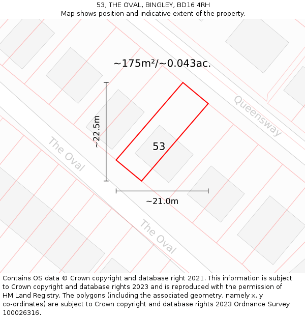 53, THE OVAL, BINGLEY, BD16 4RH: Plot and title map