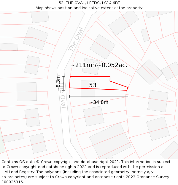 53, THE OVAL, LEEDS, LS14 6BE: Plot and title map