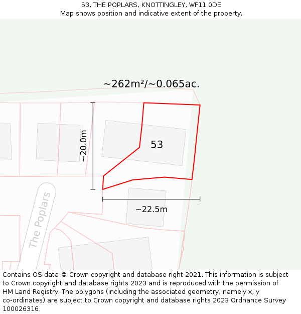 53, THE POPLARS, KNOTTINGLEY, WF11 0DE: Plot and title map