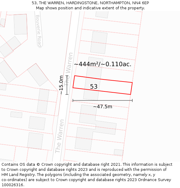 53, THE WARREN, HARDINGSTONE, NORTHAMPTON, NN4 6EP: Plot and title map