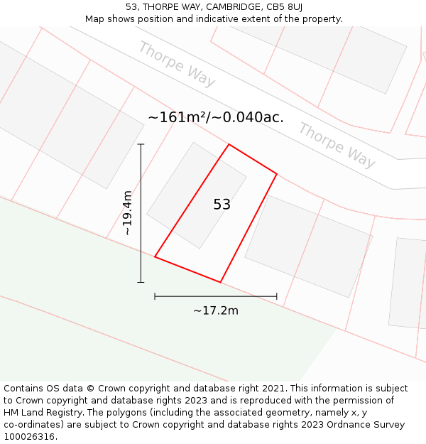 53, THORPE WAY, CAMBRIDGE, CB5 8UJ: Plot and title map