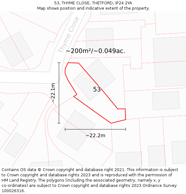 53, THYME CLOSE, THETFORD, IP24 2YA: Plot and title map
