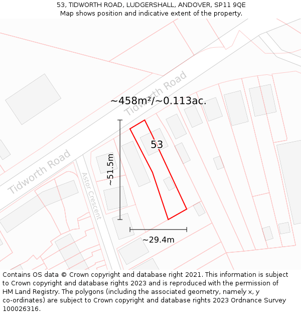 53, TIDWORTH ROAD, LUDGERSHALL, ANDOVER, SP11 9QE: Plot and title map