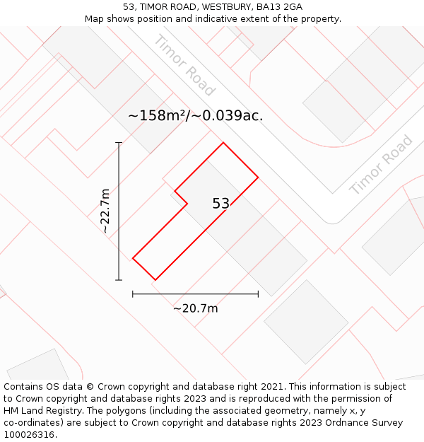 53, TIMOR ROAD, WESTBURY, BA13 2GA: Plot and title map