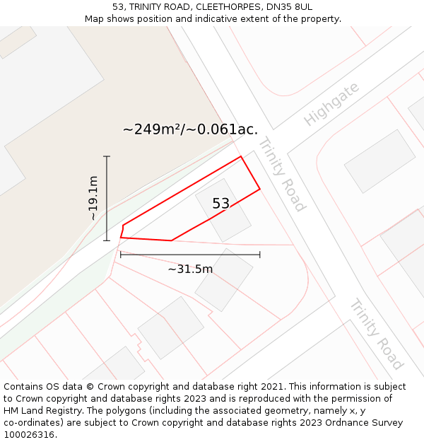 53, TRINITY ROAD, CLEETHORPES, DN35 8UL: Plot and title map