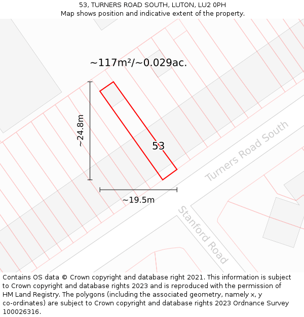 53, TURNERS ROAD SOUTH, LUTON, LU2 0PH: Plot and title map