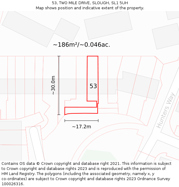 53, TWO MILE DRIVE, SLOUGH, SL1 5UH: Plot and title map