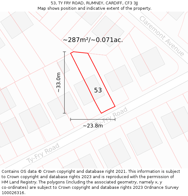 53, TY FRY ROAD, RUMNEY, CARDIFF, CF3 3JJ: Plot and title map