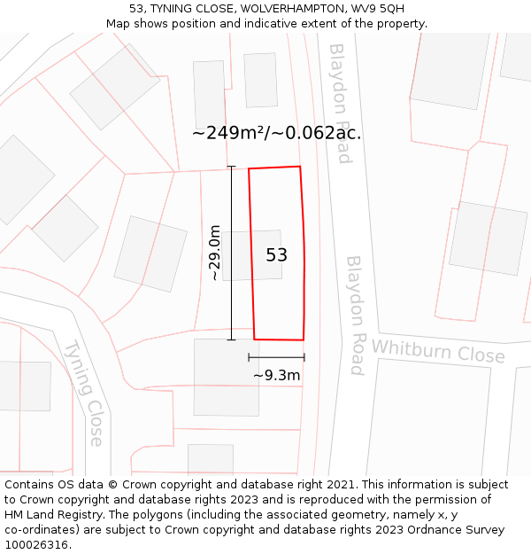 53, TYNING CLOSE, WOLVERHAMPTON, WV9 5QH: Plot and title map