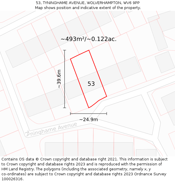 53, TYNINGHAME AVENUE, WOLVERHAMPTON, WV6 9PP: Plot and title map