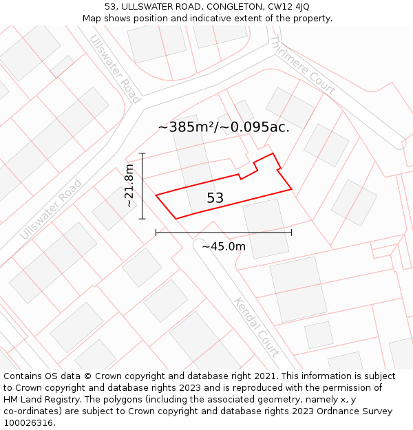 53, ULLSWATER ROAD, CONGLETON, CW12 4JQ: Plot and title map