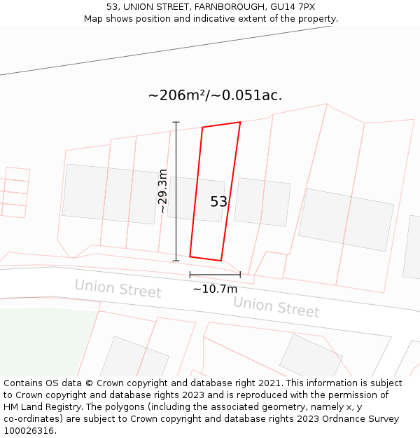 53, UNION STREET, FARNBOROUGH, GU14 7PX: Plot and title map