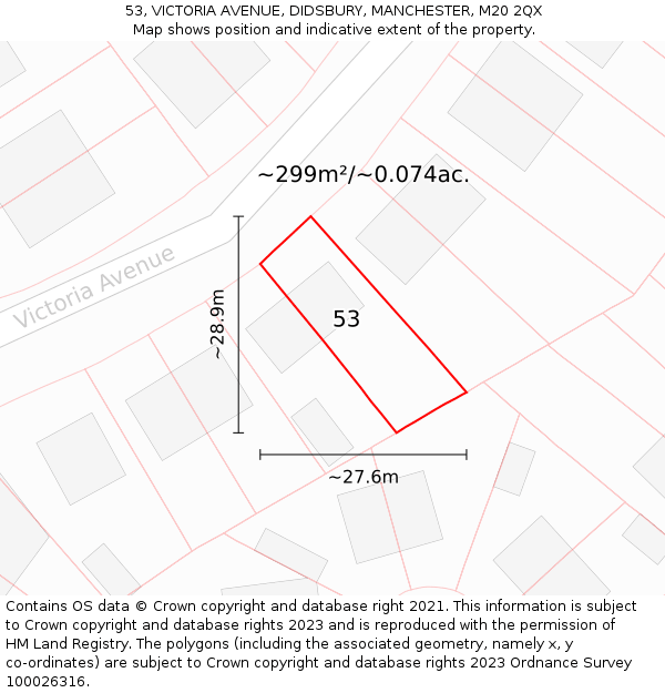 53, VICTORIA AVENUE, DIDSBURY, MANCHESTER, M20 2QX: Plot and title map