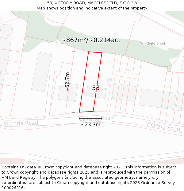 53, VICTORIA ROAD, MACCLESFIELD, SK10 3JA: Plot and title map