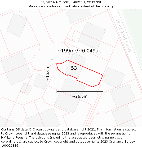 53, VIENNA CLOSE, HARWICH, CO12 3SL: Plot and title map