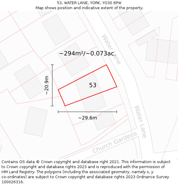 53, WATER LANE, YORK, YO30 6PW: Plot and title map