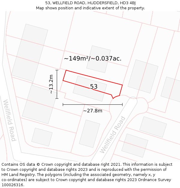 53, WELLFIELD ROAD, HUDDERSFIELD, HD3 4BJ: Plot and title map