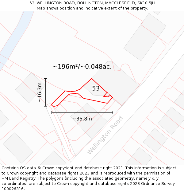 53, WELLINGTON ROAD, BOLLINGTON, MACCLESFIELD, SK10 5JH: Plot and title map