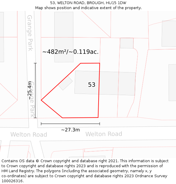 53, WELTON ROAD, BROUGH, HU15 1DW: Plot and title map