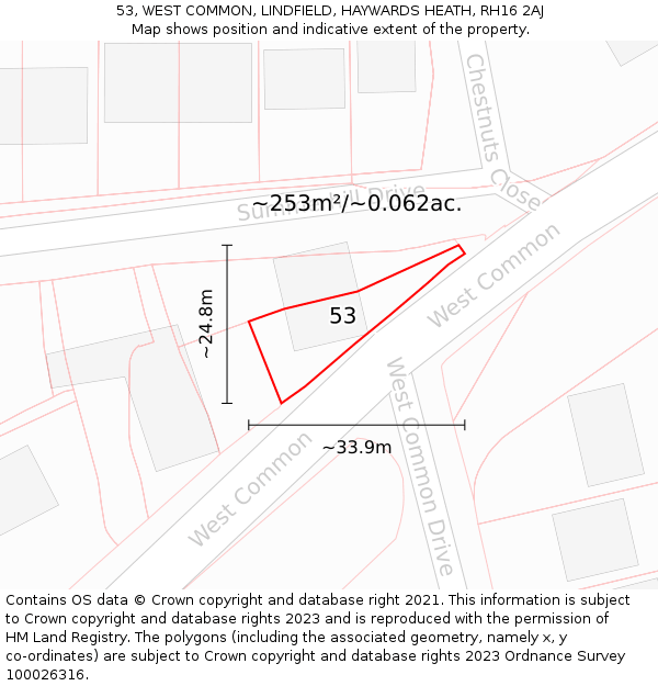 53, WEST COMMON, LINDFIELD, HAYWARDS HEATH, RH16 2AJ: Plot and title map