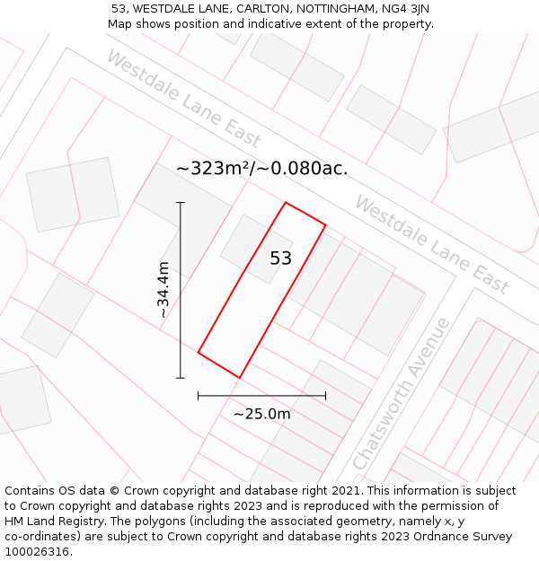 53, WESTDALE LANE, CARLTON, NOTTINGHAM, NG4 3JN: Plot and title map