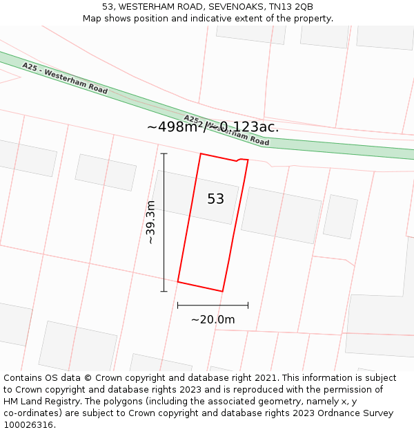 53, WESTERHAM ROAD, SEVENOAKS, TN13 2QB: Plot and title map