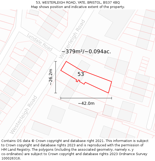 53, WESTERLEIGH ROAD, YATE, BRISTOL, BS37 4BQ: Plot and title map