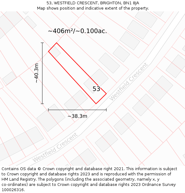 53, WESTFIELD CRESCENT, BRIGHTON, BN1 8JA: Plot and title map