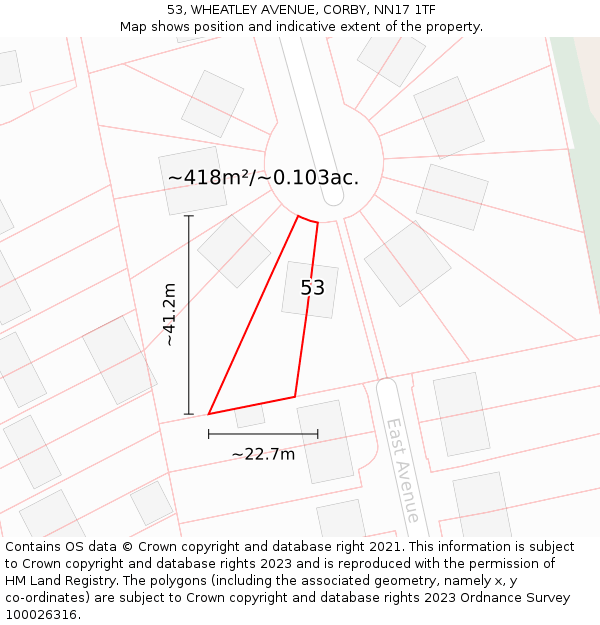 53, WHEATLEY AVENUE, CORBY, NN17 1TF: Plot and title map